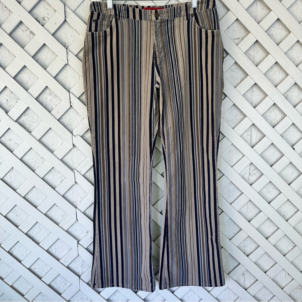 SOLO JEANS Striped Flared Corduroy Pants High WaistedBoho Hippie Vintage size 12